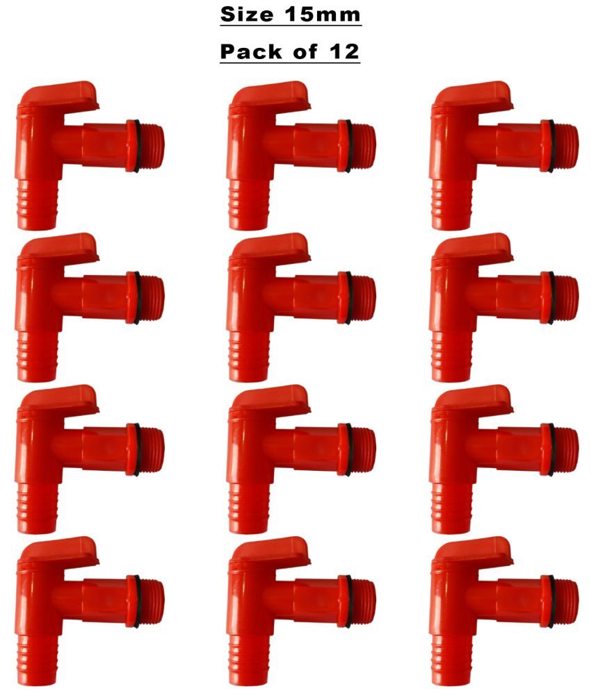     			PVC Red Bib Cock , For Bathroom and Kitchen, Size: 15mm (Pack of 12) Plastic (ABS) Bathroom Tap (Bib Cock)