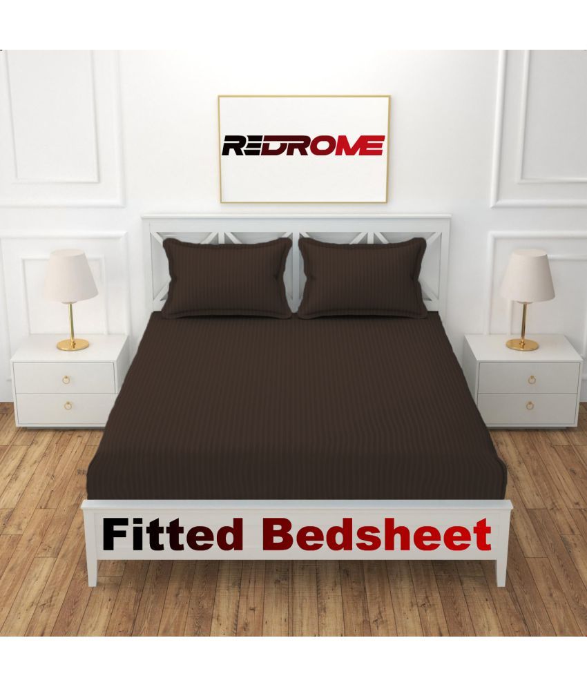     			REDROME Cotton Solid Fitted 1 Bedsheet with 2 Pillow Covers ( King Size ) - Coffee