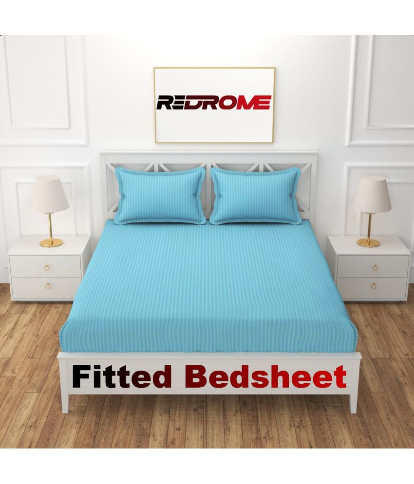     			REDROME Cotton Solid Fitted 1 Bedsheet with 2 Pillow Covers ( King Size ) - Light Blue