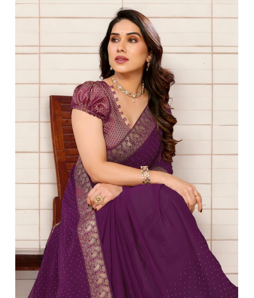     			TTH Chiffon Self Design Saree With Blouse Piece ( Purple , Pack of 1 )