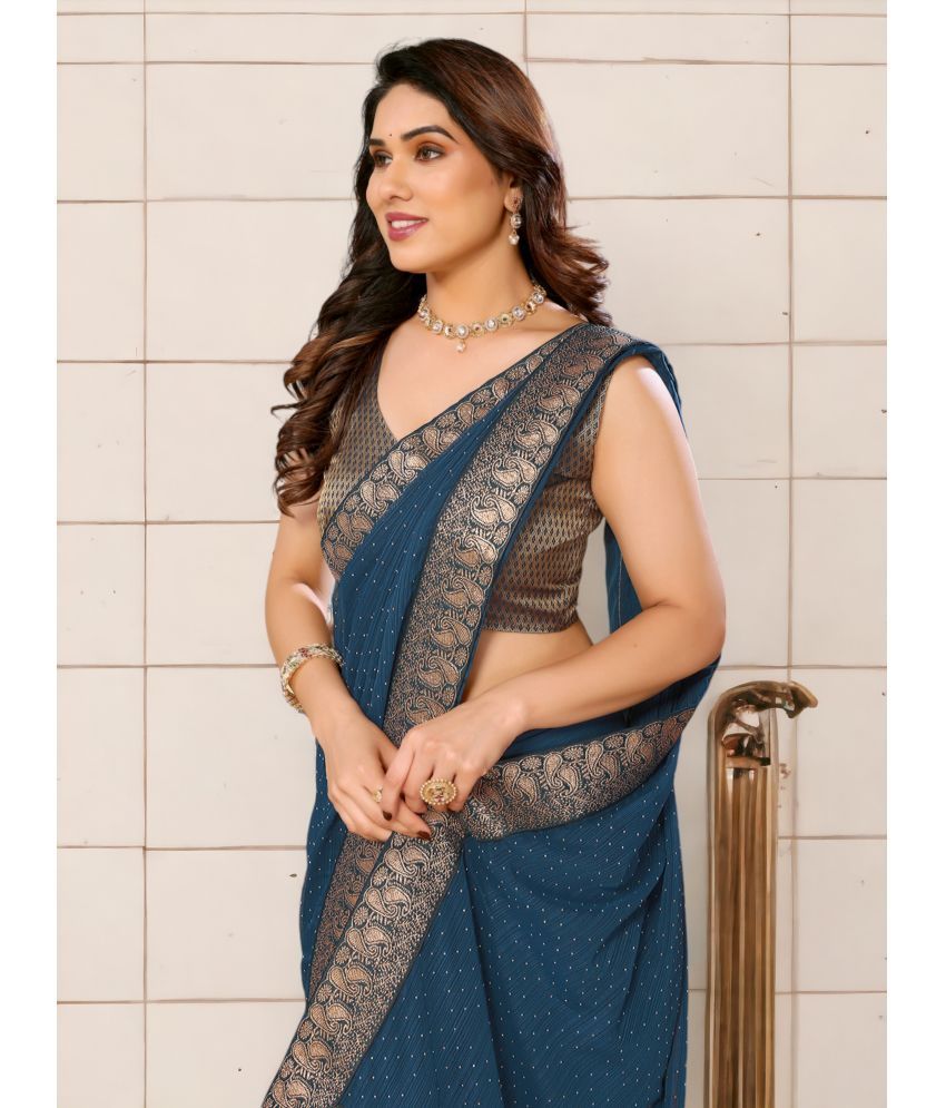     			TTH Chiffon Self Design Saree With Blouse Piece ( Blue , Pack of 1 )