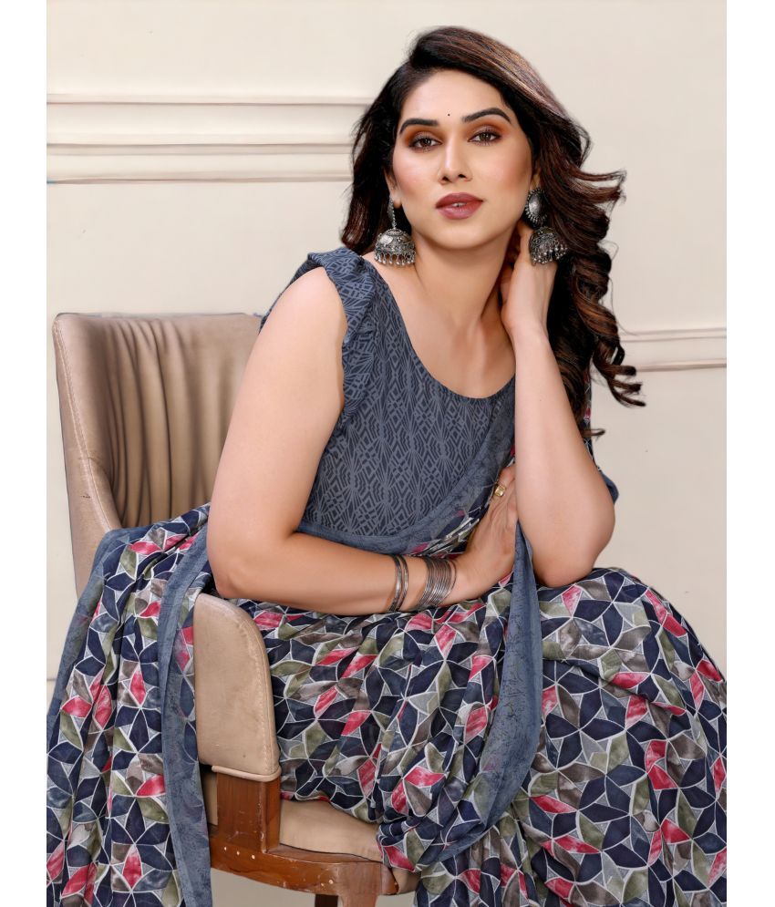     			TTH Georgette Printed Saree With Blouse Piece ( Grey , Pack of 1 )