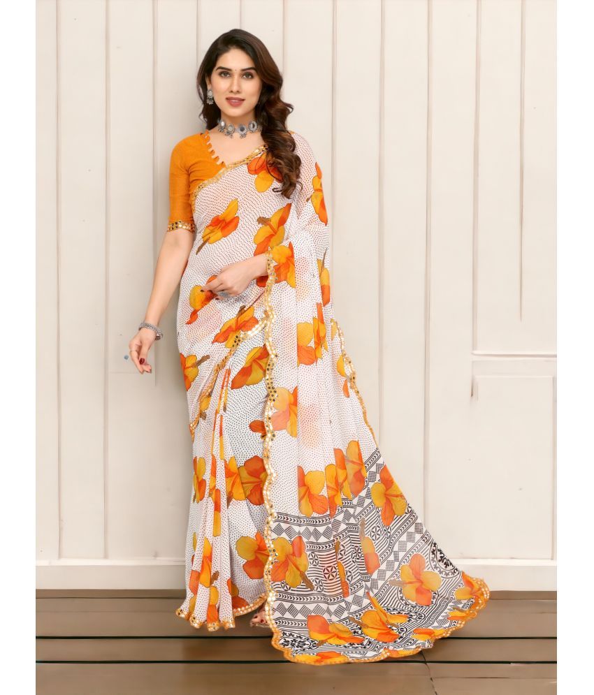     			TTH Georgette Printed Saree With Blouse Piece ( Yellow , Pack of 1 )