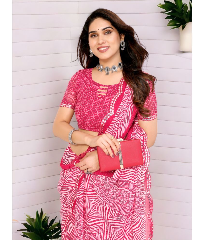     			TTH Georgette Printed Saree With Blouse Piece ( Pink , Pack of 1 )