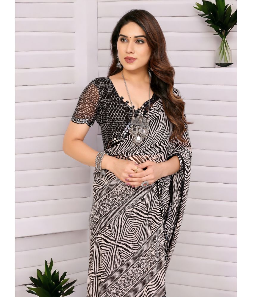     			TTH Georgette Printed Saree With Blouse Piece ( Black , Pack of 1 )