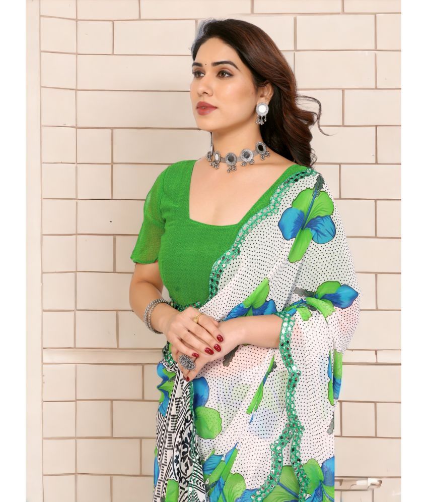     			TTH Georgette Printed Saree With Blouse Piece ( Green , Pack of 1 )