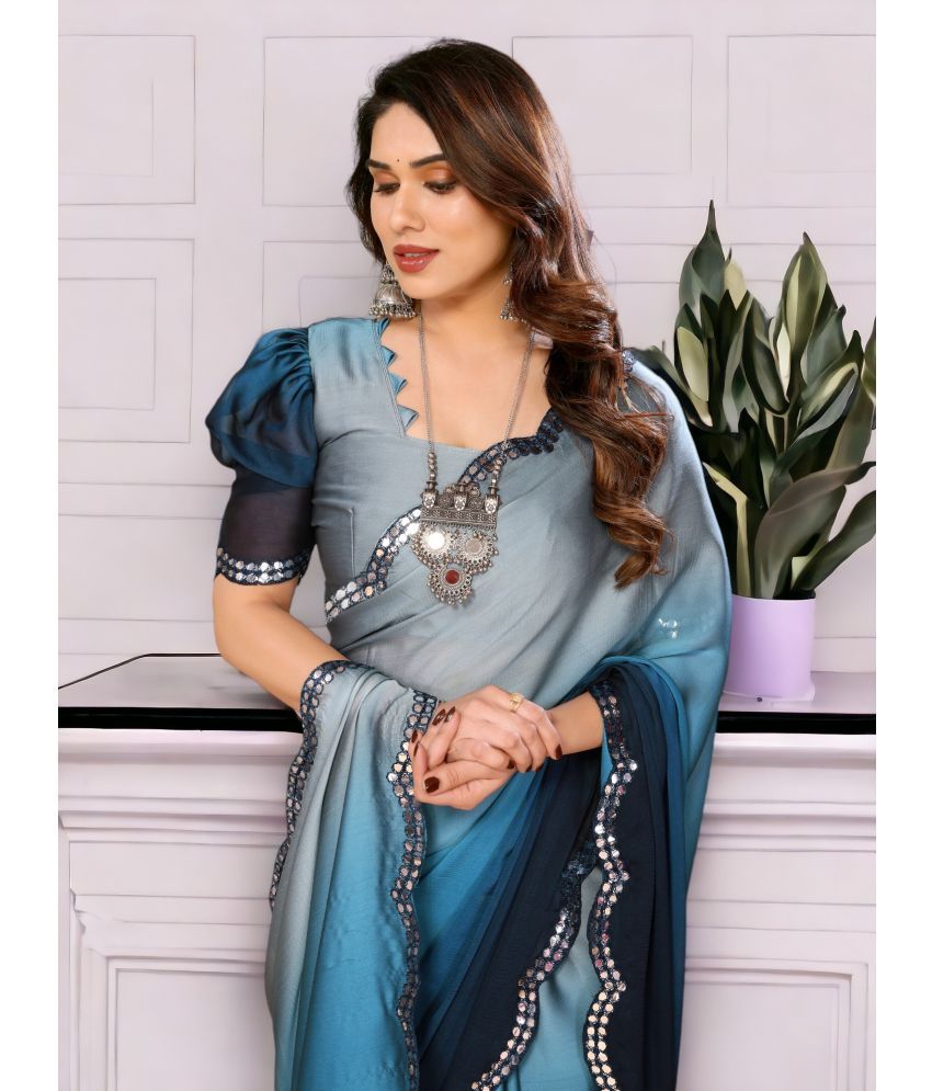     			TTH Silk Self Design Saree With Blouse Piece ( Blue , Pack of 1 )