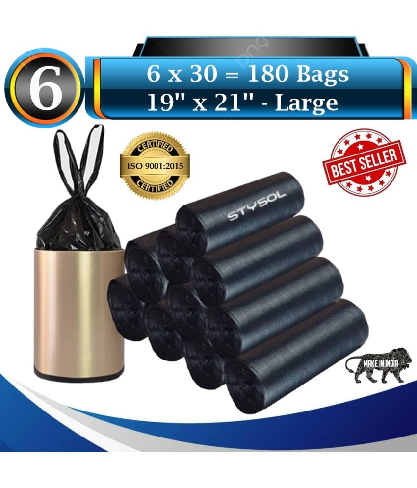     			Useful Garbage Bags / Dustbin Bags (Pack Of 6 Roll) 180 Bags for Home, kitchen & office use/ 100% Biodegradable /140+ Micron