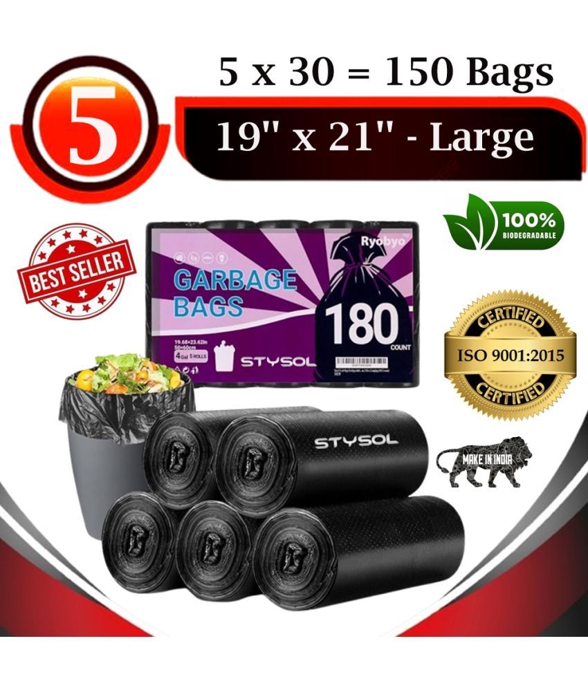     			Useful Garbage Bags / Dustbin Bags (Pack Of 5 Roll) 150 Bags for Home, kitchen & office use/ 100% Biodegradable /140+ Micron