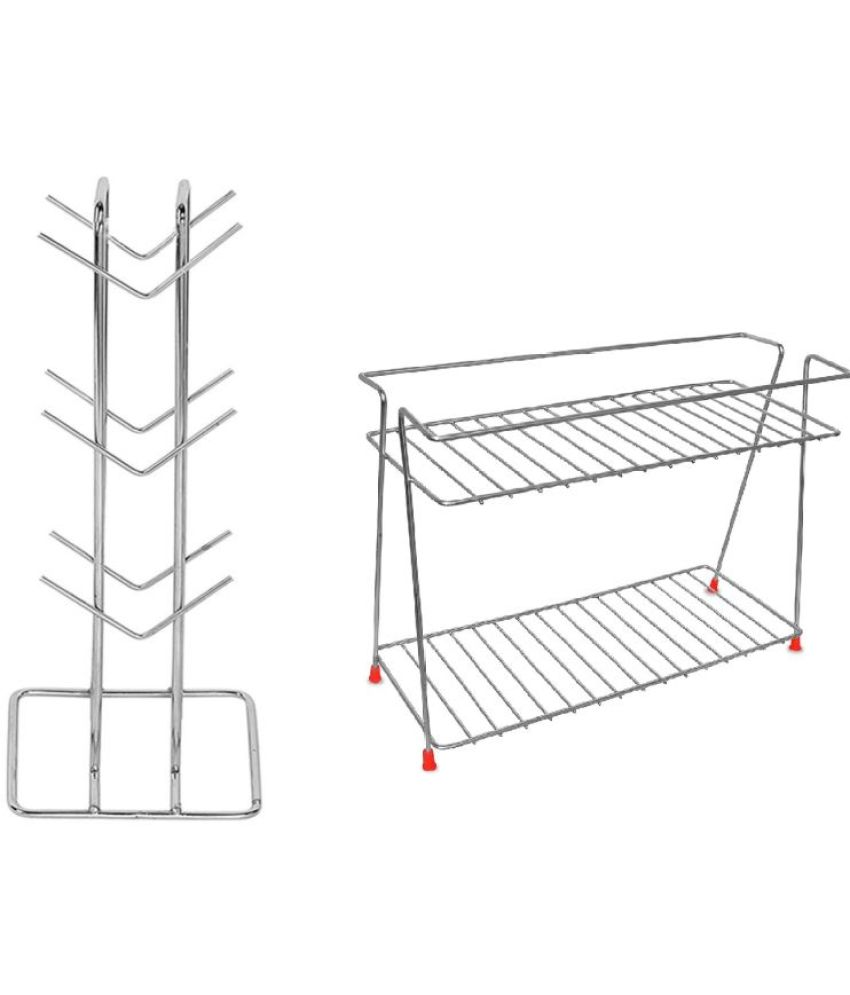     			VARKAUS Silver Stainless Steel Storage Racks ( Pack of 2 )