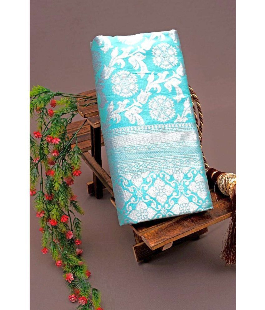     			A TO Z CART Silk Blend Embellished Saree With Blouse Piece ( SkyBlue , Pack of 1 )