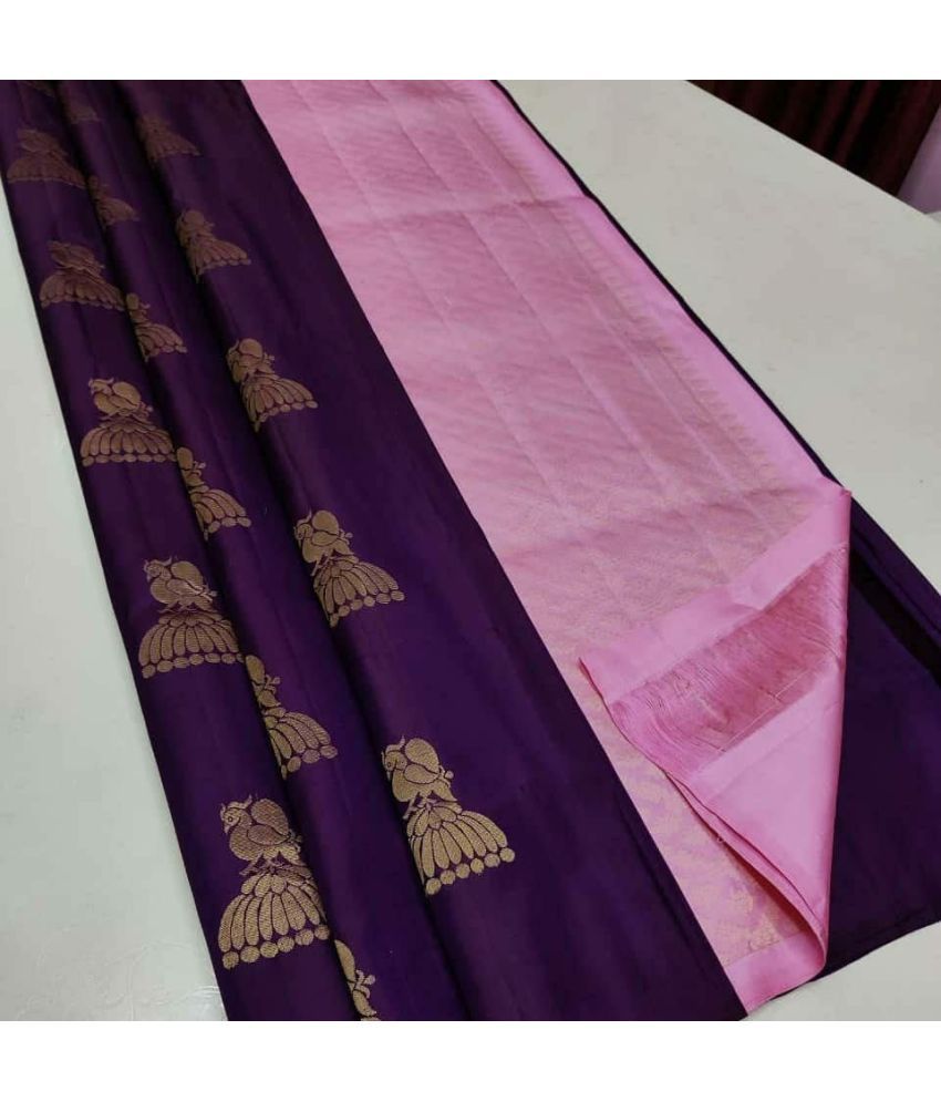     			A TO Z CART Silk Blend Embellished Saree With Blouse Piece ( Purple , Pack of 1 )