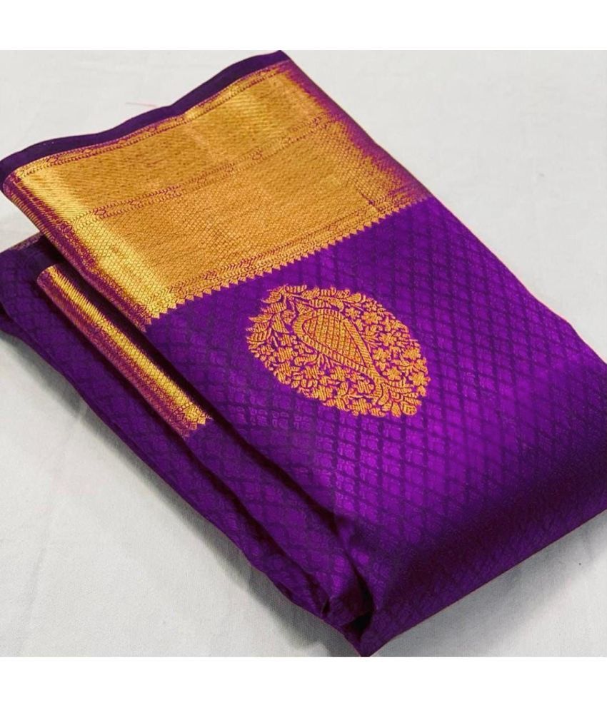     			A TO Z CART Silk Blend Embellished Saree With Blouse Piece ( Purple , Pack of 1 )