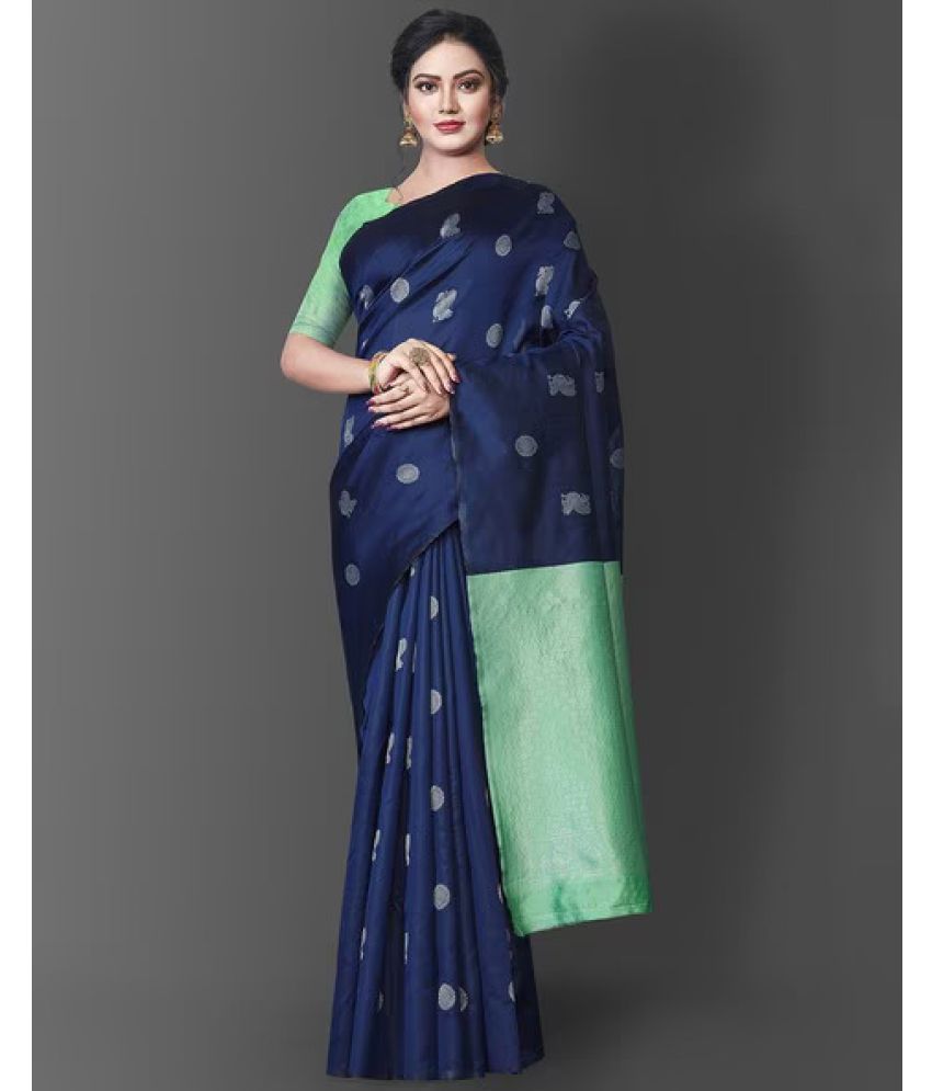     			A TO Z CART Silk Blend Embellished Saree With Blouse Piece ( Navy Blue , Pack of 1 )