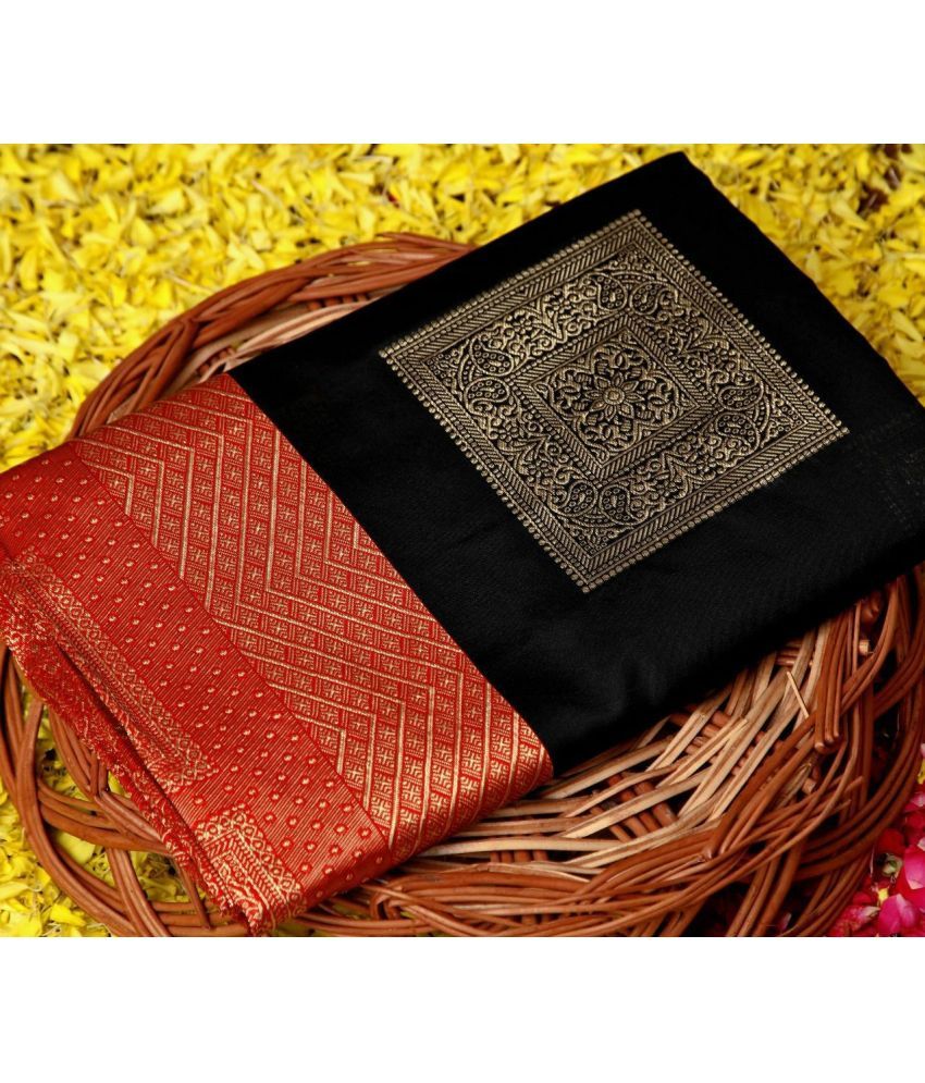     			A TO Z CART Silk Blend Embellished Saree With Blouse Piece ( Black , Pack of 1 )