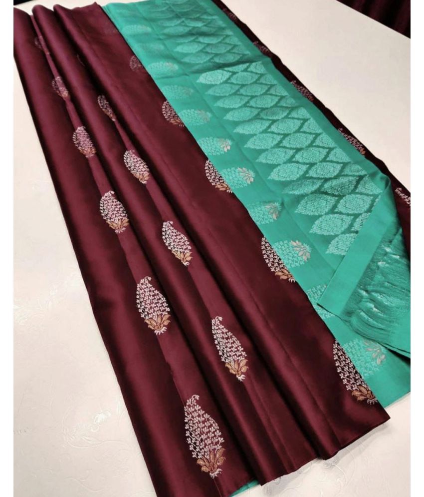     			A TO Z CART Silk Blend Embellished Saree With Blouse Piece ( Brown , Pack of 1 )