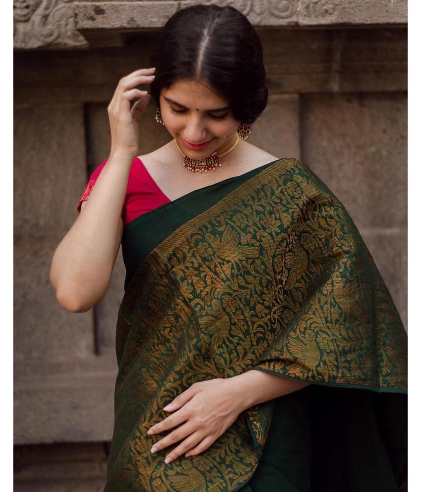     			Apnisha Silk Blend Embellished Saree With Blouse Piece ( Green , Pack of 1 )