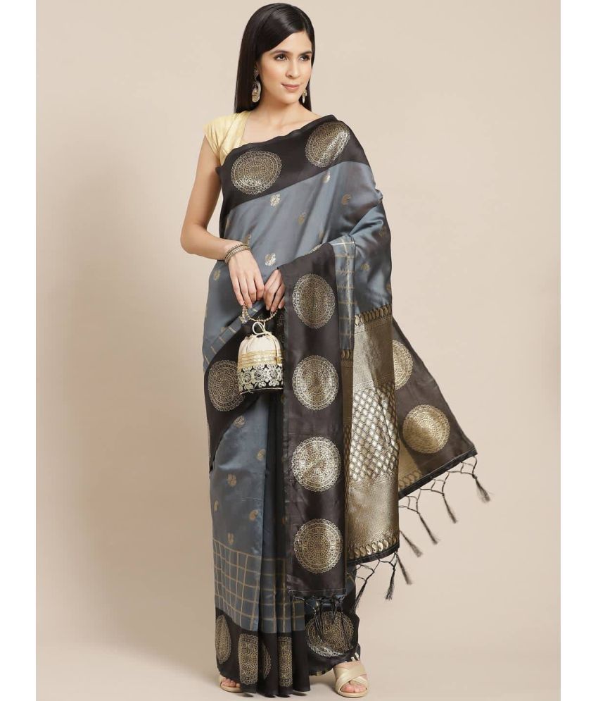     			Apnisha Silk Blend Embellished Saree With Blouse Piece ( Grey , Pack of 1 )