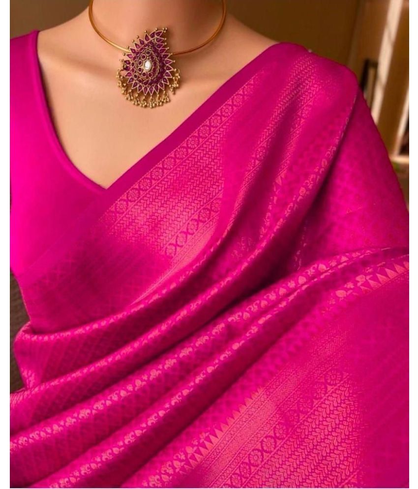     			Apnisha Silk Blend Embellished Saree With Blouse Piece ( Pink , Pack of 1 )