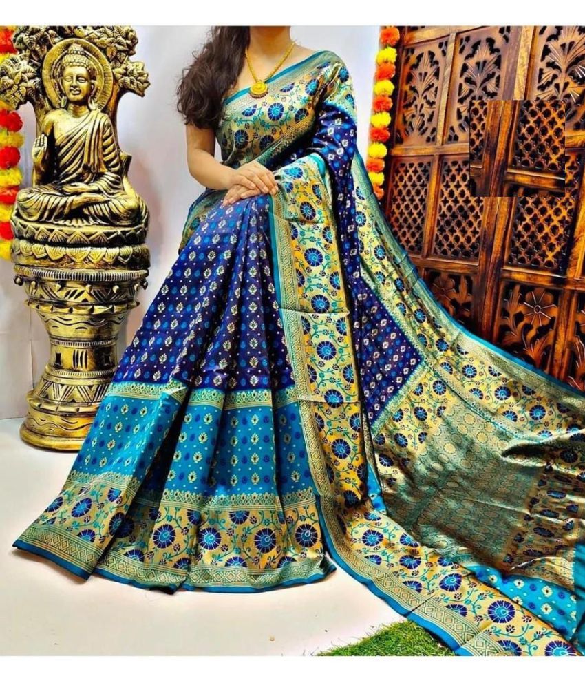     			Apnisha Silk Blend Embellished Saree With Blouse Piece ( Blue , Pack of 1 )