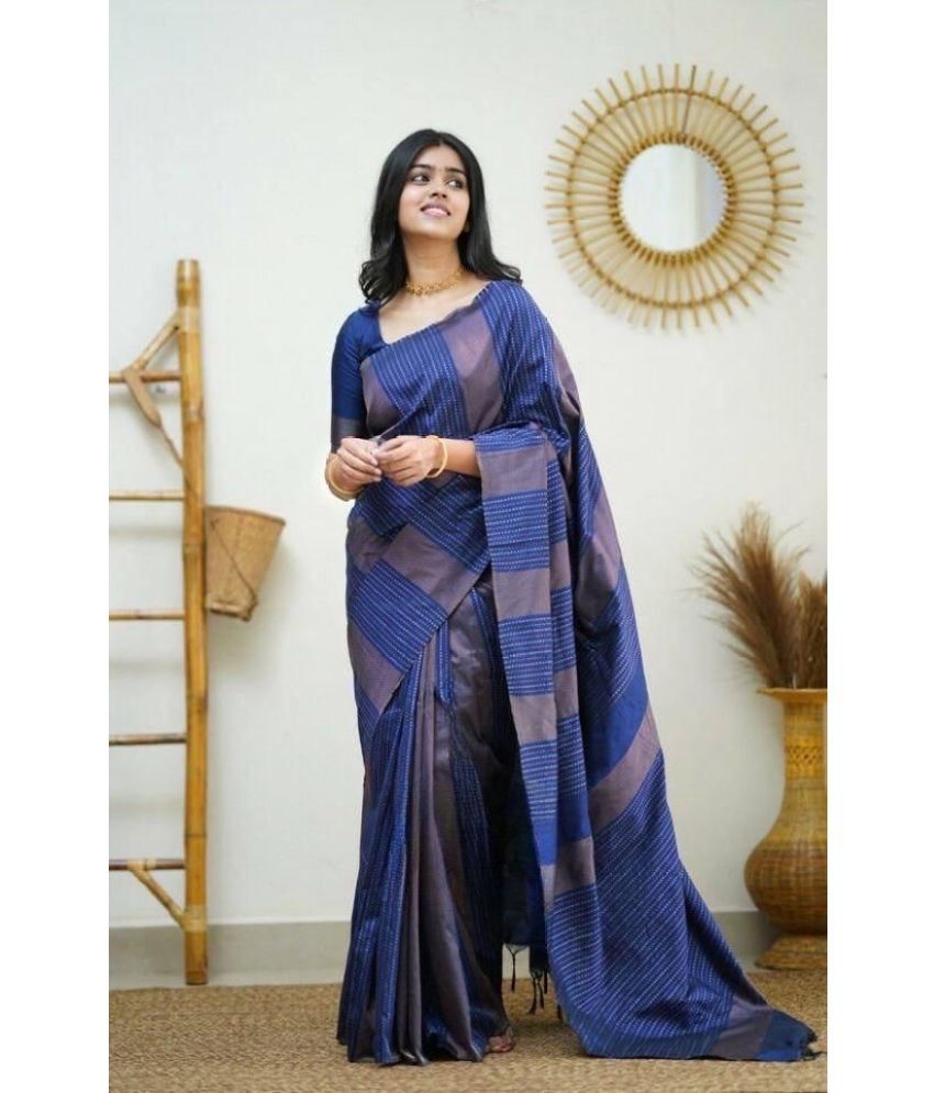     			Apnisha Silk Blend Embellished Saree With Blouse Piece ( Blue , Pack of 1 )