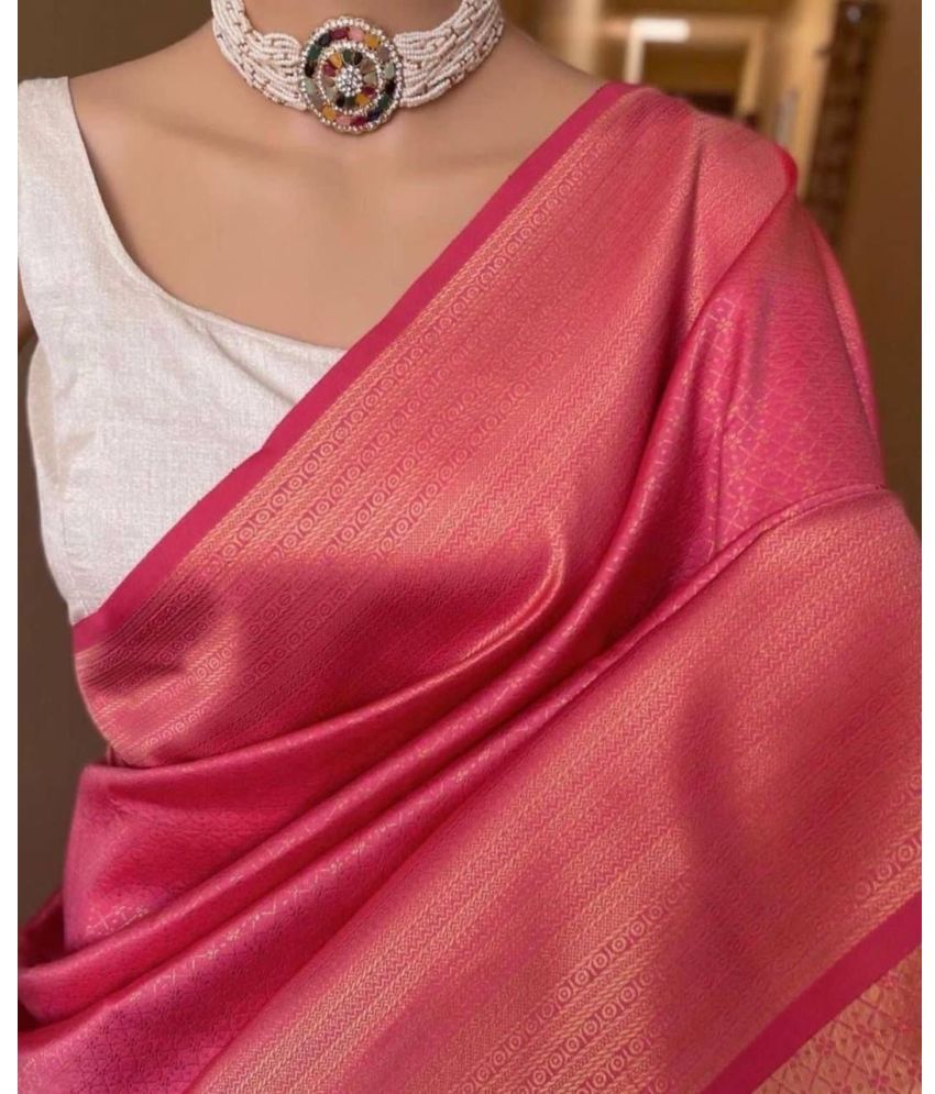     			Apnisha Silk Blend Embellished Saree With Blouse Piece ( Rose Gold , Pack of 1 )