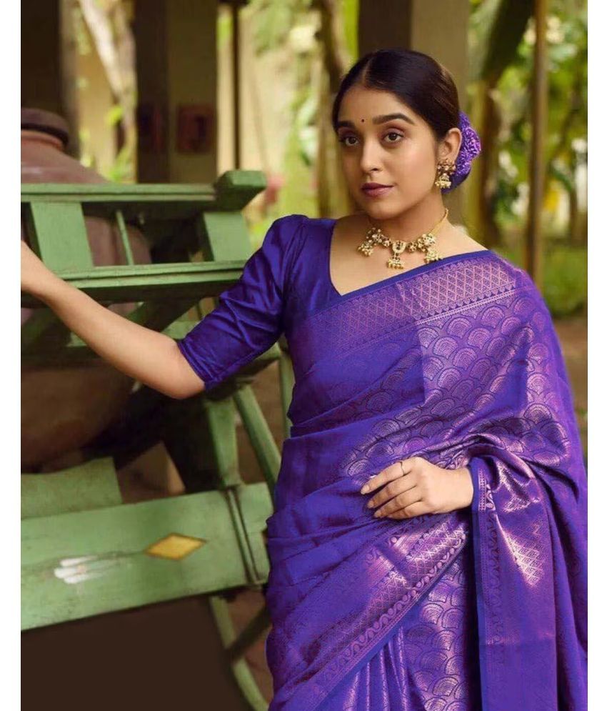     			Apnisha Silk Blend Embellished Saree With Blouse Piece ( Purple , Pack of 1 )