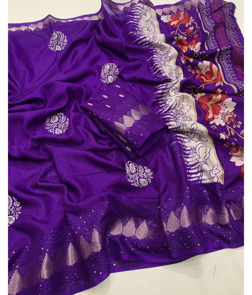     			Arkia Cotton Silk Embellished Saree With Blouse Piece ( Purple , Pack of 1 )