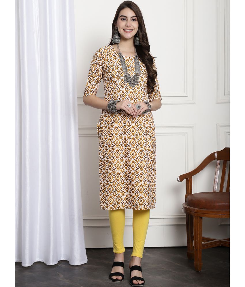     			Ethnicbasket Pack of 1 Crepe Printed Straight Women's Kurti - ( Yellow )