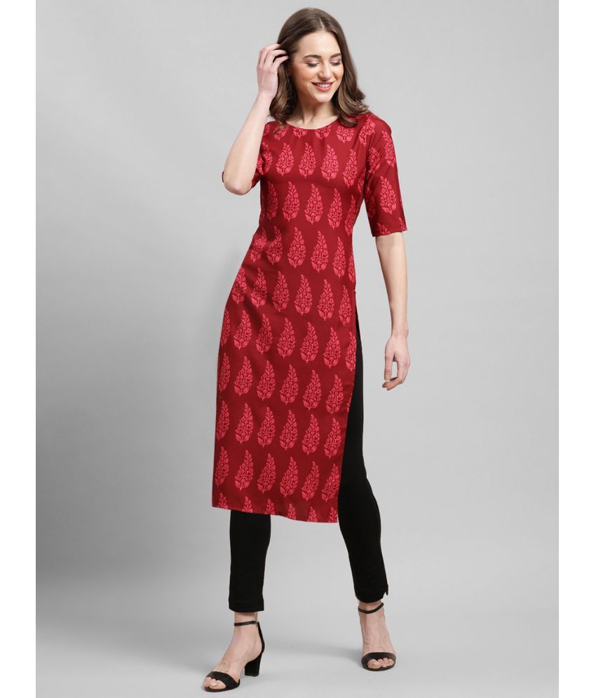     			Ethnicbasket Pack of 1 Crepe Printed Straight Women's Kurti - ( Red )