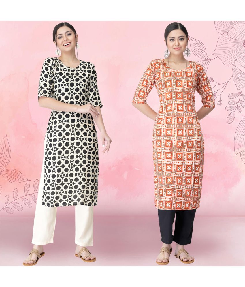     			Ethnicbasket Pack of 2 Crepe Printed Straight Women's Kurti - ( Multicolor4 )