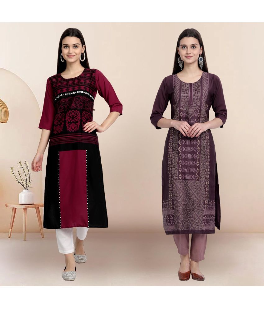     			Ethnicbasket Pack of 2 Crepe Printed Straight Women's Kurti - ( Multicolor2 )