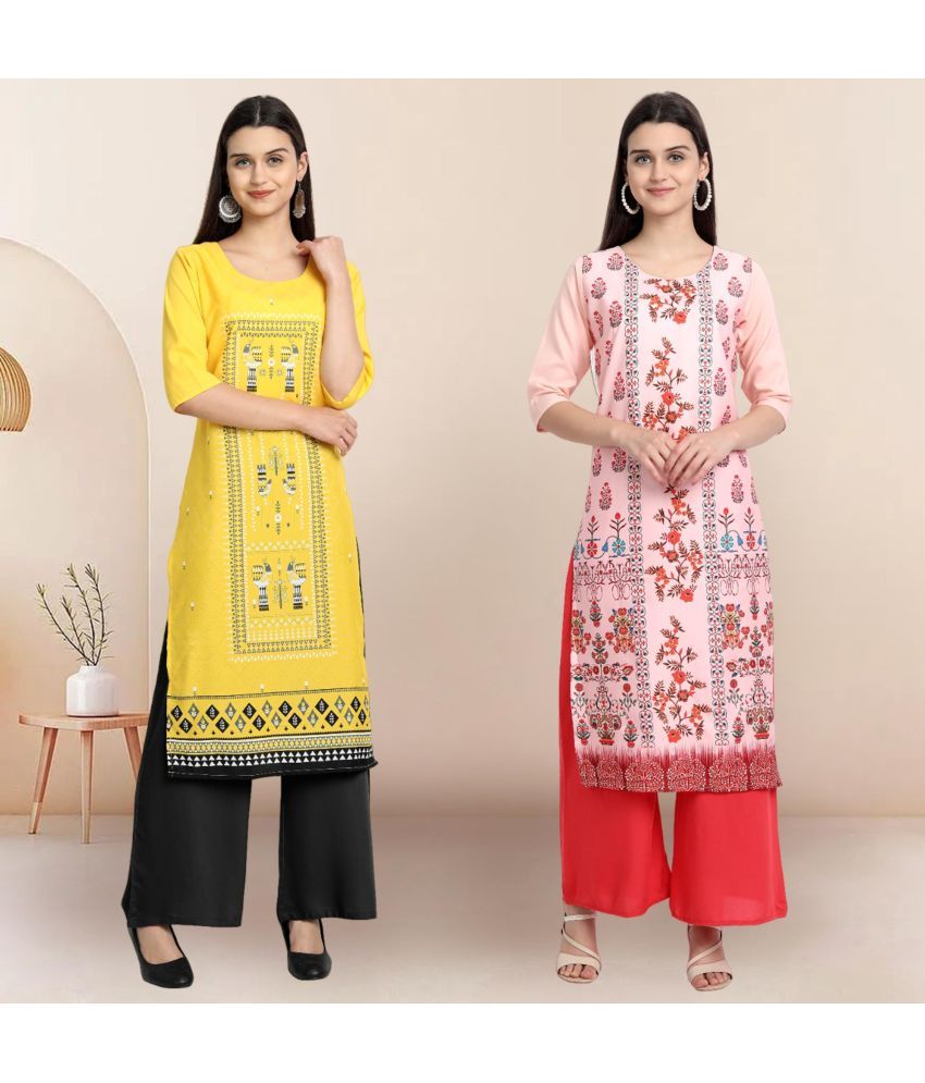     			Ethnicbasket Pack of 2 Crepe Printed Straight Women's Kurti - ( Multicolor2 )