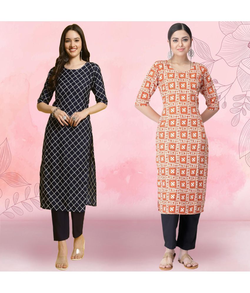     			Ethnicbasket Pack of 2 Crepe Printed Straight Women's Kurti - ( Multicolor3 )