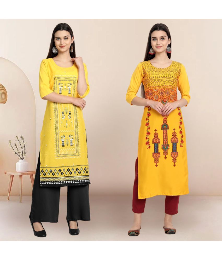     			Ethnicbasket Pack of 2 Crepe Printed Straight Women's Kurti - ( Multicolor1 )