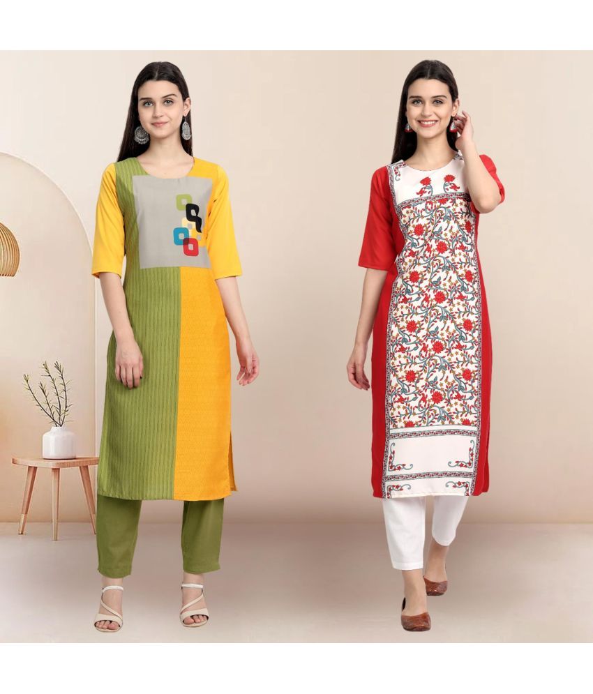     			Ethnicbasket Pack of 2 Crepe Printed Straight Women's Kurti - ( Multicolor1 )