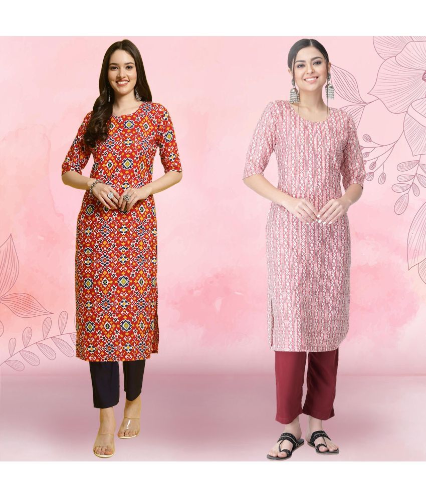     			Ethnicbasket Pack of 2 Crepe Printed Straight Women's Kurti - ( Multicolor1 )