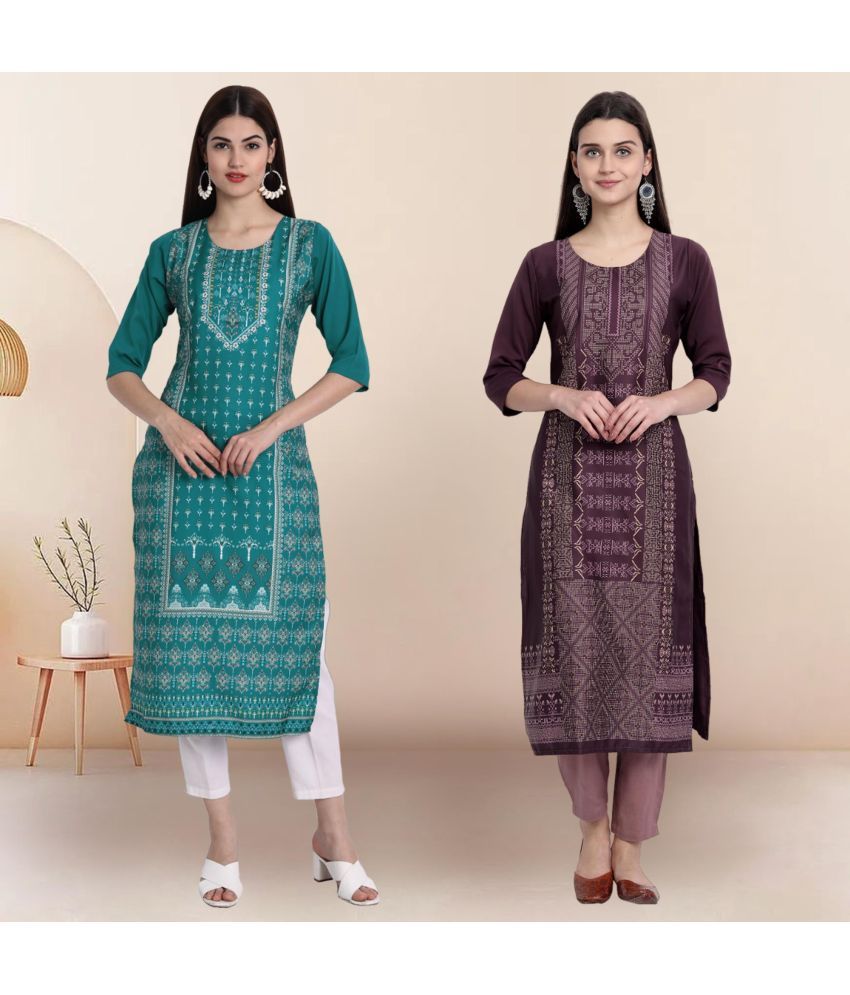     			Ethnicbasket Pack of 2 Crepe Printed Straight Women's Kurti - ( Multicolor4 )