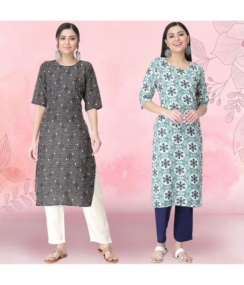     			Ethnicbasket Pack of 2 Crepe Printed Straight Women's Kurti - ( Multicolor3 )