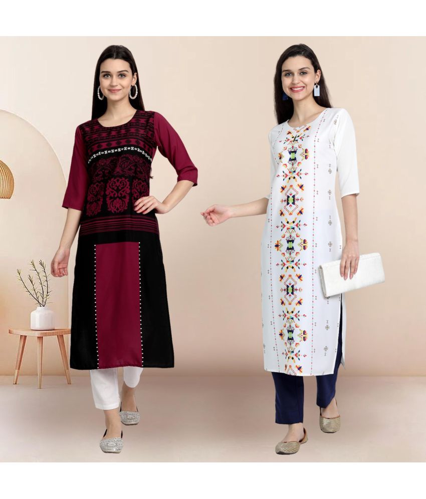     			Ethnicbasket Pack of 2 Crepe Printed Straight Women's Kurti - ( Multicolor4 )