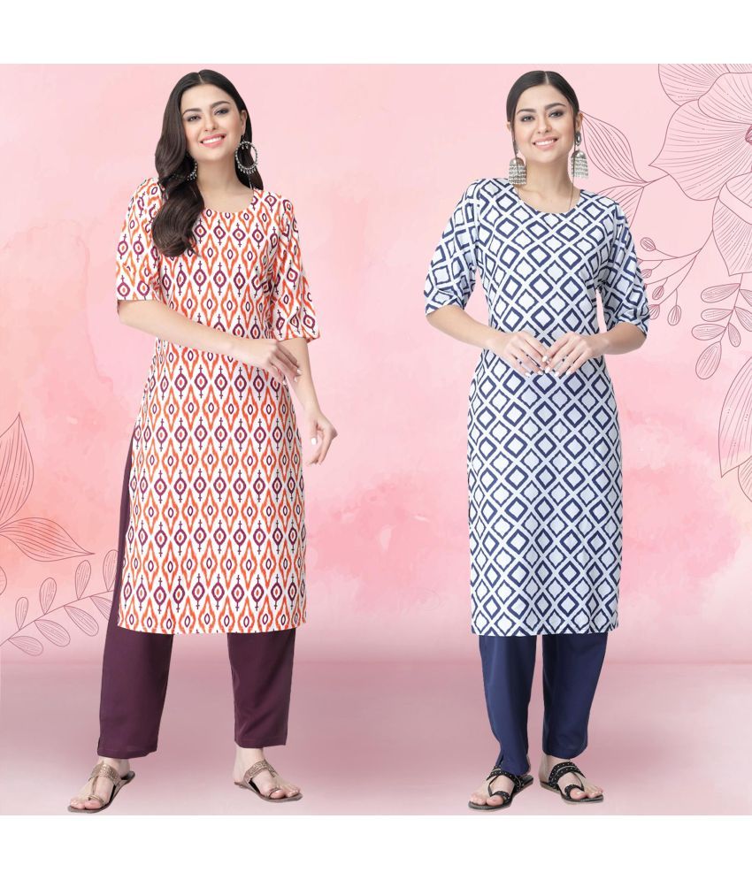     			Ethnicbasket Pack of 2 Crepe Printed Straight Women's Kurti - ( Multicolor2 )