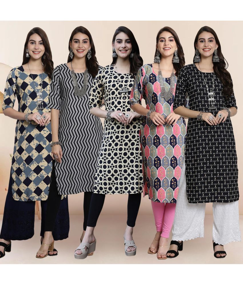     			Ethnicbasket Pack of 5 Crepe Printed Straight Women's Kurti - ( Multicolor2 )