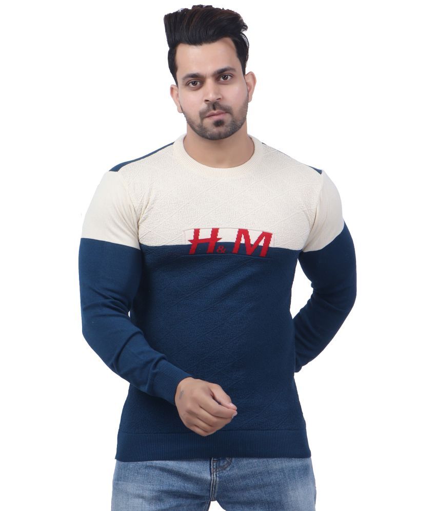     			FEVERFEW Cotton Blend Round Neck Men's Full Sleeves Pullover Sweater - Navy ( Pack of 1 )