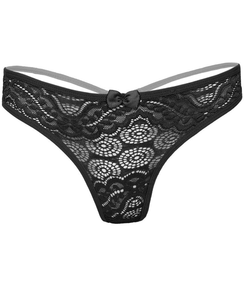     			FIHA Pack of 1 Lace Thongs For Women ( Black )