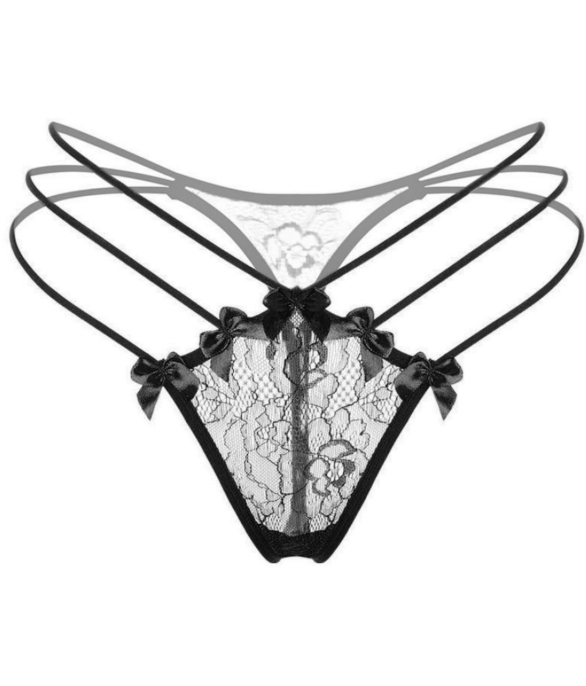     			FIHA Pack of 1 Lace Thongs For Women ( Black )