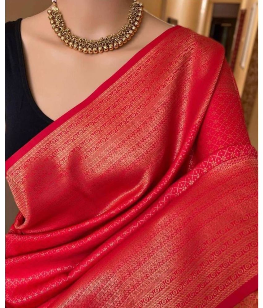     			JULEE Silk Blend Embellished Saree With Blouse Piece ( Red , Pack of 1 )