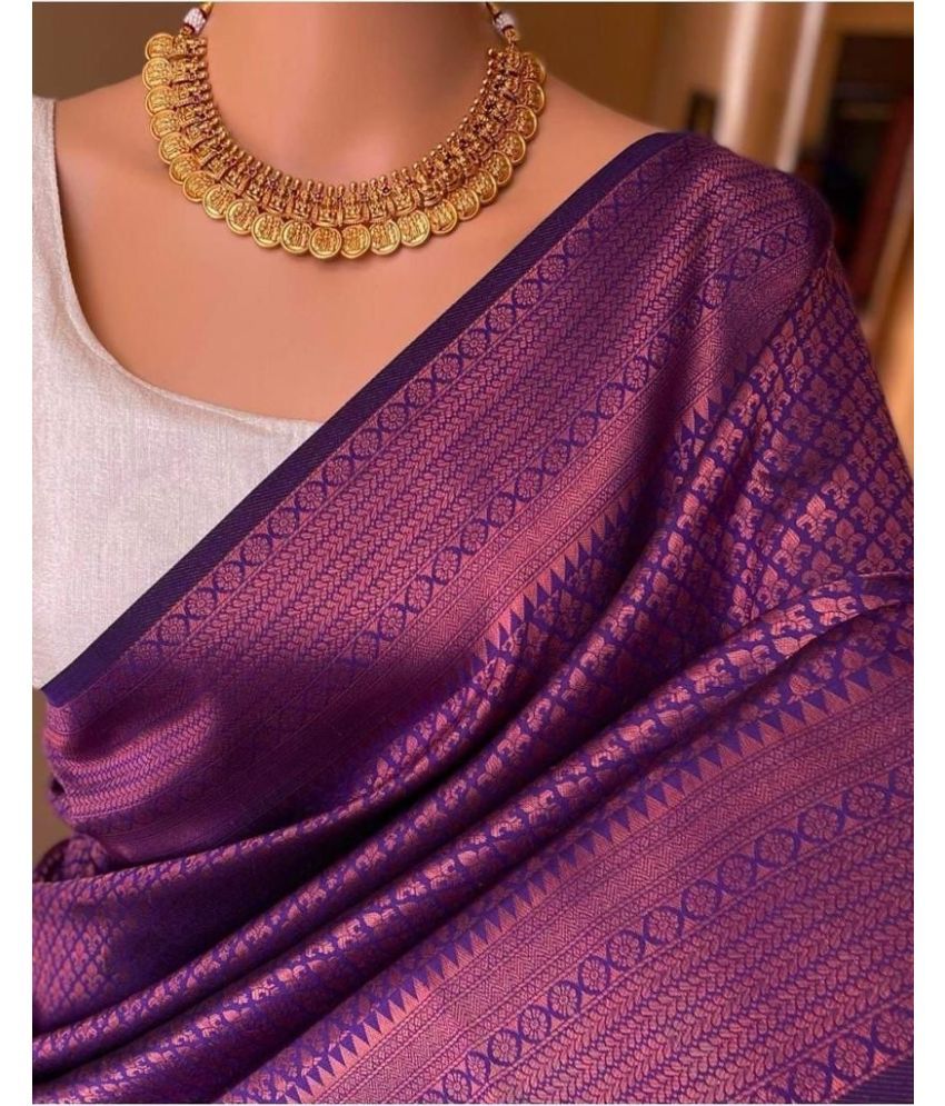     			JULEE Silk Blend Embellished Saree With Blouse Piece ( Purple , Pack of 1 )