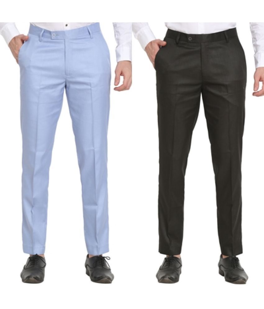     			SAM & JACK Regular Flat Men's Formal Trouser - Multicolored ( Pack of 2 )