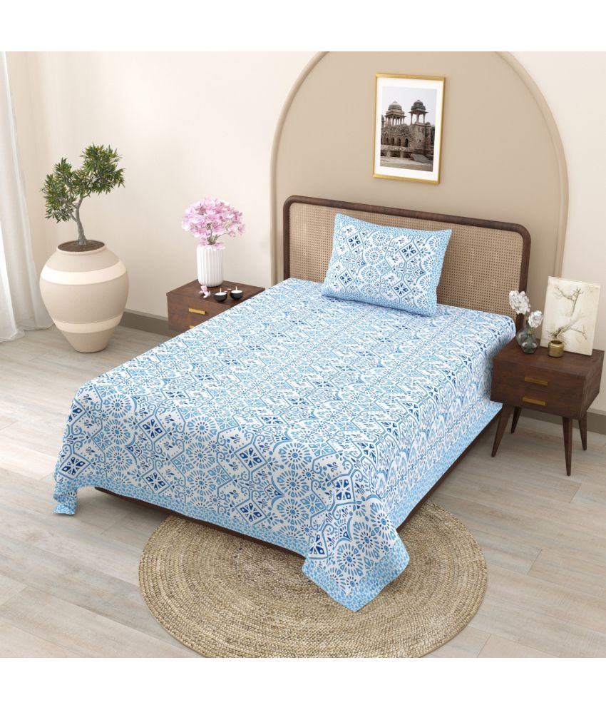     			Shubastik Cotton 1 Single Bedsheet with 1 Pillow Cover ( Blue )