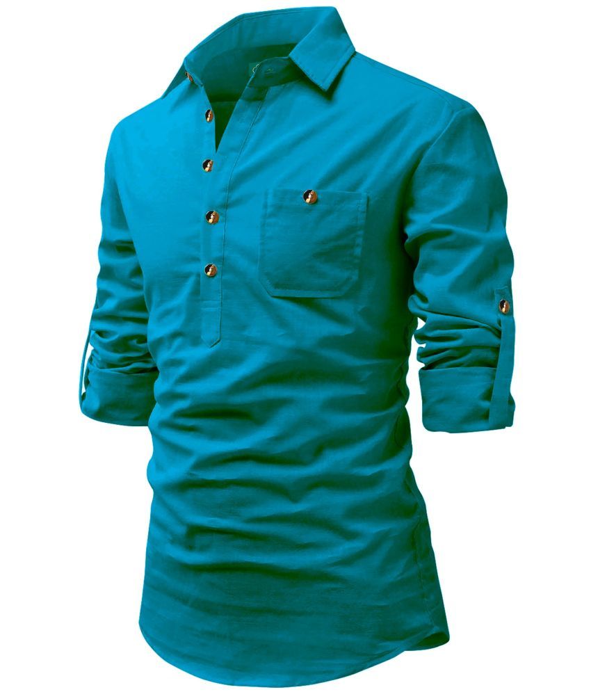     			VIMASUTI Turquoise Cotton Blend Men's Regular Kurta ( Pack of 1 )